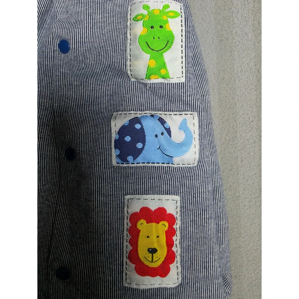 Vintage Authentic Baby Blue Pinstripe Animal Patch Coverall 24 Months Cotton